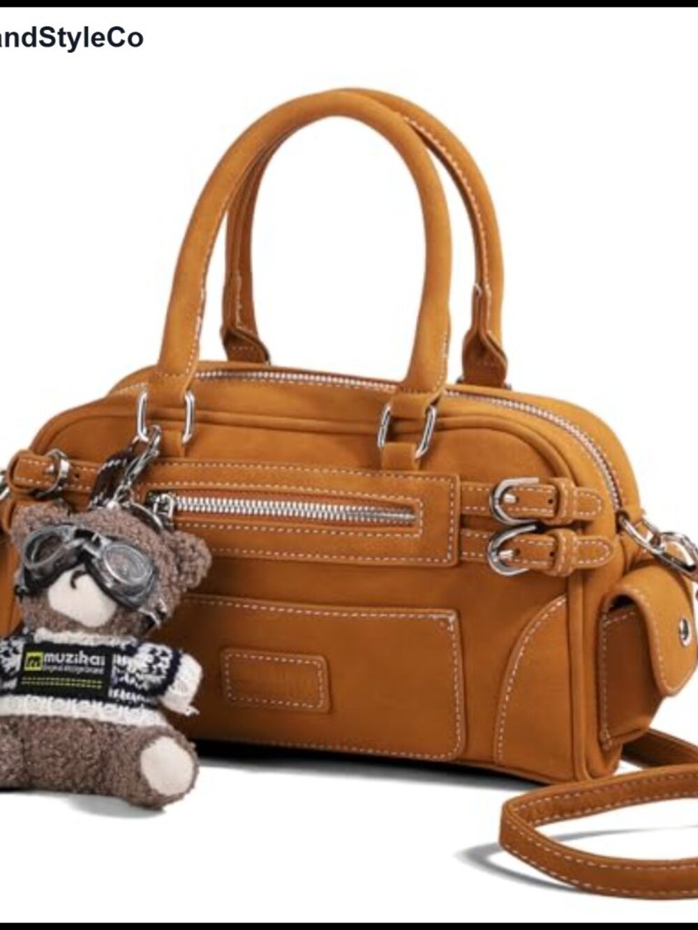 Matte Faux Leather Retro Motorcycle Boston Shoulder Handbag Multi-Pocket Tote